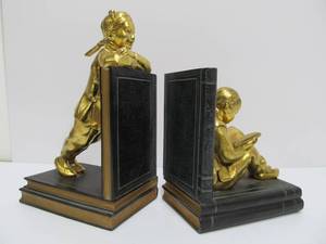 Excellent 1930s Ronson Chinese Boy &amp Girl Gilt Metal Bookends