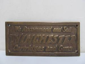 Small Heavy BrassBronze WINCHESTER Guns &amp Ammo Advertising Plaque