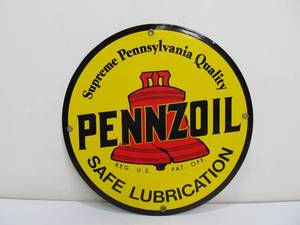 Vintage Style PENNZOIL Round Porcelain Motor Oil Sign
