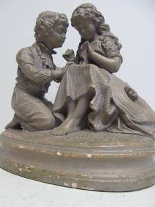 Antique Signed First Love Staue by Henneckes Florentine Statuary