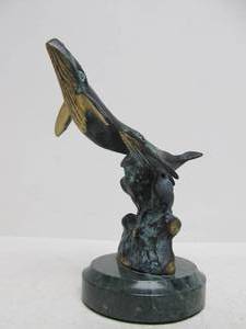 SPI Bronze Whale Sculpture on Marble Base