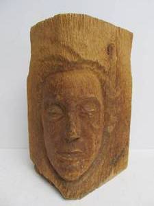 Signed Vintage Wood Face Carving