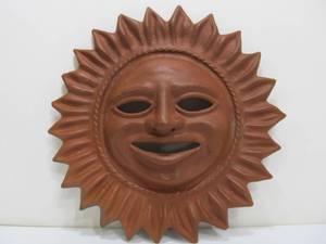 Round Terra Cotta Sun Face Wall Hanging
