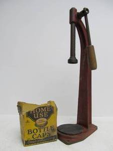 Old Cast Iron Industrial Bottle Capper wCaps