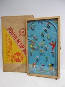 Larger Vintage POOSH EM UP Bagatelle Pinball Game wOriginal Box