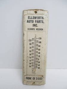 Vintage ELLSWORTH Auto Parts Advertising Thermometer
