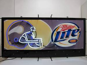 Large Working Miller Lite &amp MN VIKINGS Neon Beer Sign