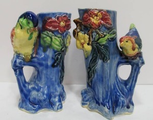Pair of Vintage 1940s Majolica Bird Planters