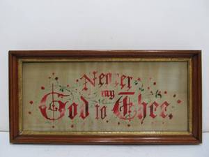 Framed Antique Needlepoint Wall Hanging - Nearer My God to Thee
