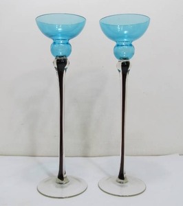 Large Signed Hand Blown Art Glass Tall Centerpiece Goblets