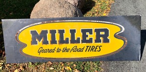 Original Vintage 1920s-30s MILLER TIRES Large Metal Service Station Sign