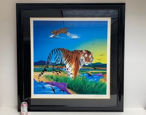 lot 75 image: LARGE Framed Signed RICK GARCIA Printers Proof Tiger Serigraph - Almost Gone