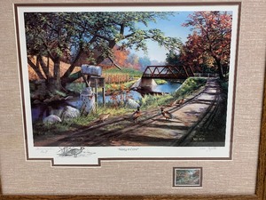 lot 62 image: Framed KEN ZYLLA North American Gamebird Series Pheasant Stamp Print