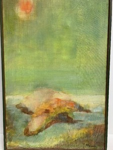 lot 45 image: Framed Signed Mid Century Oil on Canvas Painting
