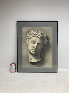 lot 44 image: Framed Original Charcoal Drawing of Michelangelos David 