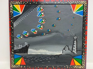 lot 43 image: Signed Vintage Pop Art Oil on Canvas Painting - Olson