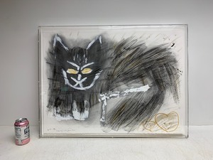 lot 40 image: Signed Original Mixed Media Artwork - Cats wCustom Acrylic Case