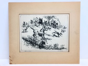 lot 15 image: Hand Signed Vintage R.H. Palenske Hunting Scene Etching - Here We Come