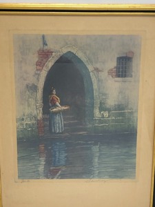 lot 10 image: Framed Antique Hand Signed Venetian Canal Scene