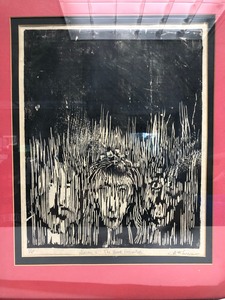 lot 20 image: Framed Signed Vintage Mid Century Linocut Artwork The Head Revisited