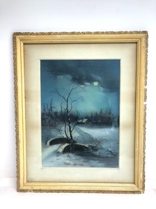 lot 24 image: Antique Pastel Homestead at Night Painting