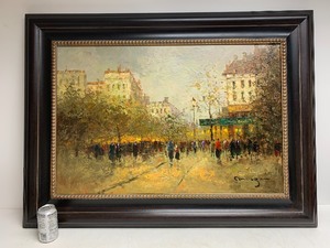 lot 78 image: LARGE Framed Signed Paris Street Scene Oil on Canvas Painting