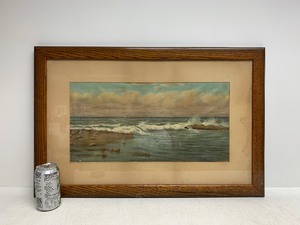 lot 89 image: Large Antique Oak Framed Beach Scene Print
