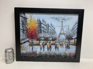lot 90 image: Framed Oil on Canvas French Street Scene Painting