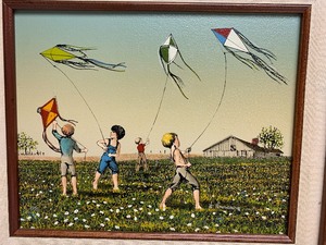 lot 105 image: Framed Signed H. HARGROVE Litho on Canvas - Boys Flying Kites