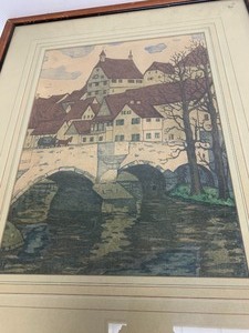 lot 107 image: Framed Antique Canal Scene Color Lithograph