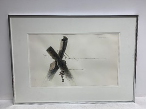 lot 110 image: Framed Signed Vintage MN Artist J.C. Hussey Original Painting on Paper - Barbed Wire Fence