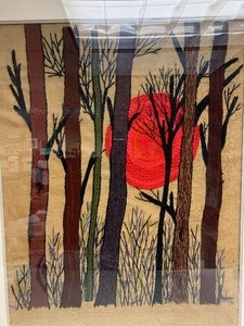 lot 113 image: Large Framed Woven Yarn Sunset Artwork