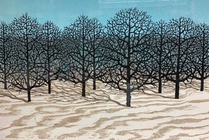 lot 115 image: Framed Vintage Signed MN Artist CHARLES BECK Woodcut Print - Winter Oaks