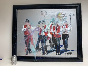 lot 116 image: Framed Signed R. Russell Original Dixieland Band Watercolor Painting
