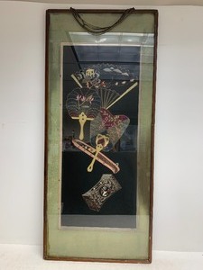 lot 124 image: Large Framed Antique Oriental Silk Artwork