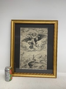 lot 2 image: Early Antique Framed Etching - Rape of Ganymede by Nicola Beatrizet