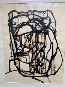 lot 130 image: Framed Signed Mid Century Orig Watercolor CubismAbstract Portrait Painting - Cyril Miles