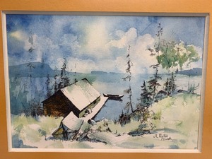 lot 167 image: Vintage Framed Signed Watercolor - Fishing Station Isle Royale, Duluth - J.L. Peyton