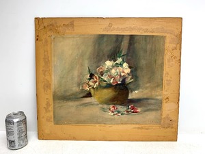 lot 161 image: Signed Antique Still Life Watercolor Painting wFlowers