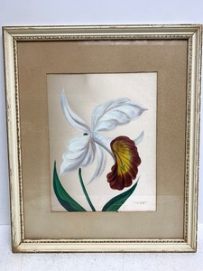 lot 155 image: Vintage Framed Signed Mid Century Floral Iris Painting on Silk