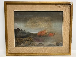 lot 151 image: Framed Signed Mid Century Mixed Media Abstract Painting - Storm wRunning Figures - David Walsh