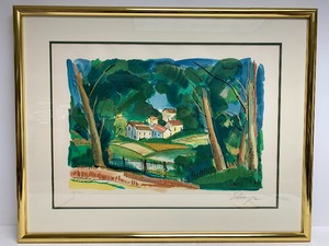 lot 145 image: Framed Signed Lithograph Village Scene - Echmyer 