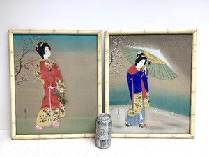 lot 143 image: Pair of Vintage Japanese Geisha Girl Original Paintings on Silk 