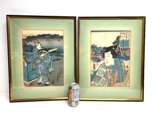 lot 136 image: Pair of Old Vintage Signed Japanese Woodblock Prints