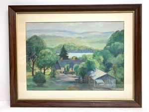 lot 134 image: Vintage Signed Watercolor Kentucky River Scene Painting - M. Miller