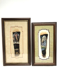 lot 31 image: Pair of Native American Original Paintings on Feathers Evans