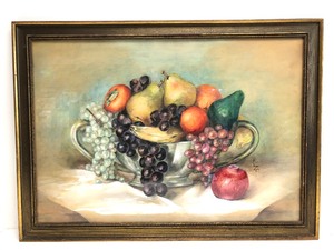 lot 32 image: Framed Signed Vintage Still Life Painting wFruit