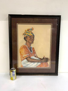 lot 176 image: Framed Signed Original Oil Pastel Portrait Painting
