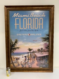lot 174 image: Large Framed Contemporary Miami Beach FLORIDA Eastern Airlines Travel Poster