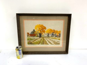lot 191 image: Framed Signed HARLAN SCHEFFLER Farm Scene Lithograph Print